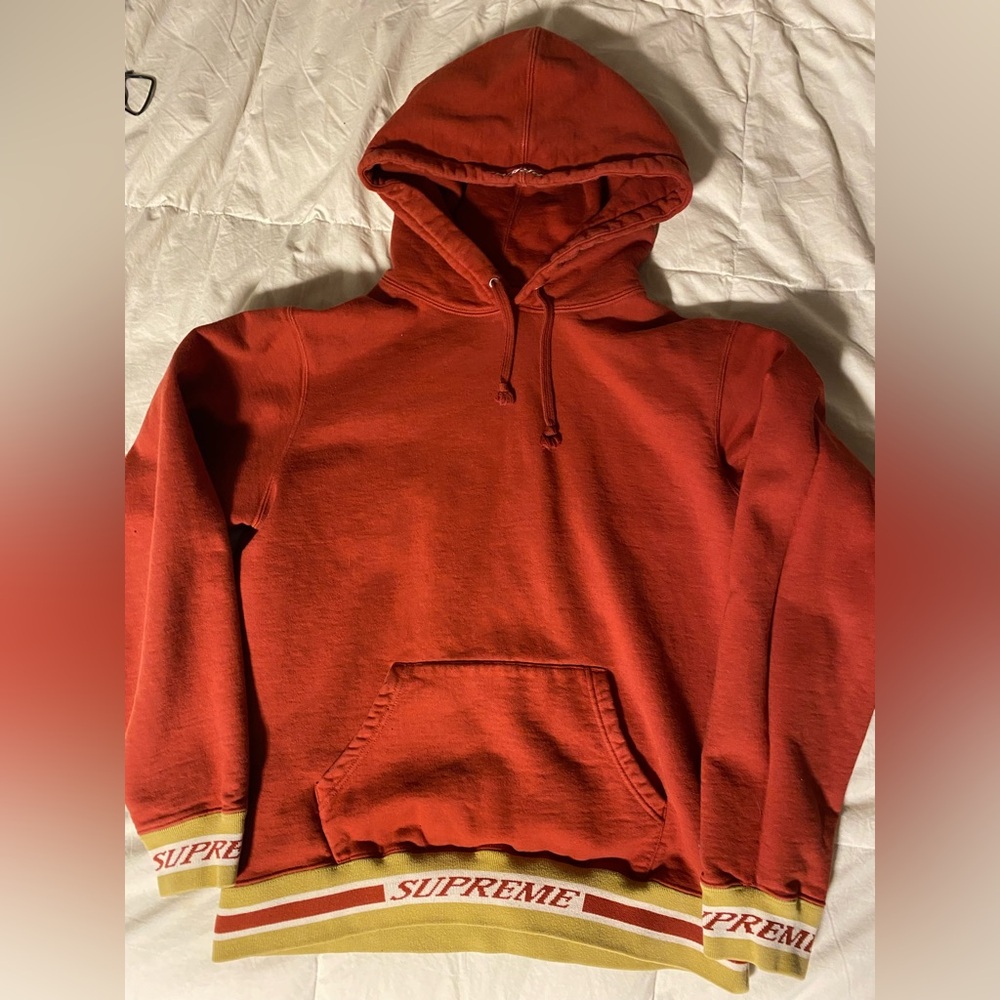 Supreme Rust Red Hoodie with Gold Accents